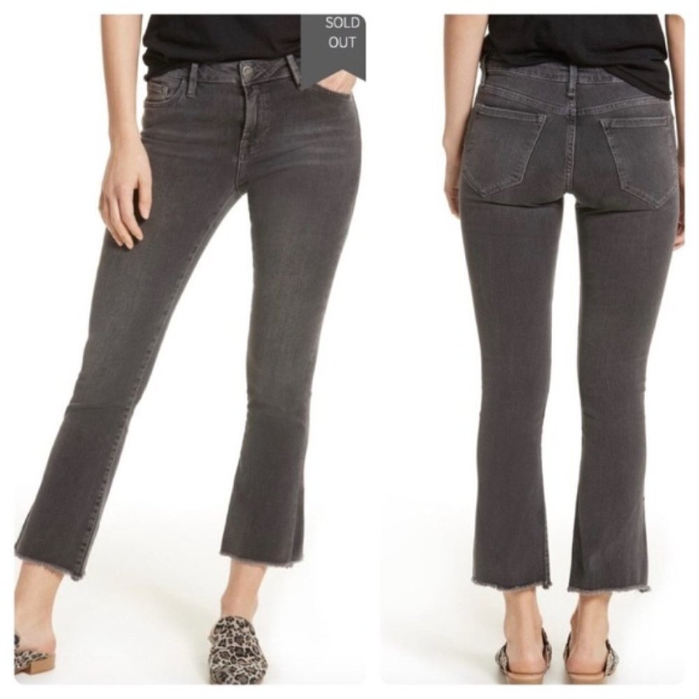 Free People Gray Cropped Straight Leg Raw Hem Jeans